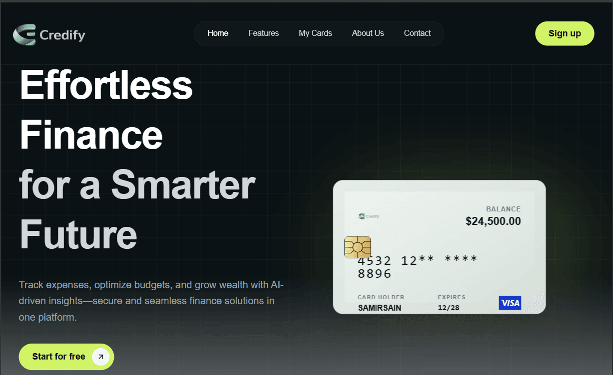 Credify built with React and Node.js by Samir Sain