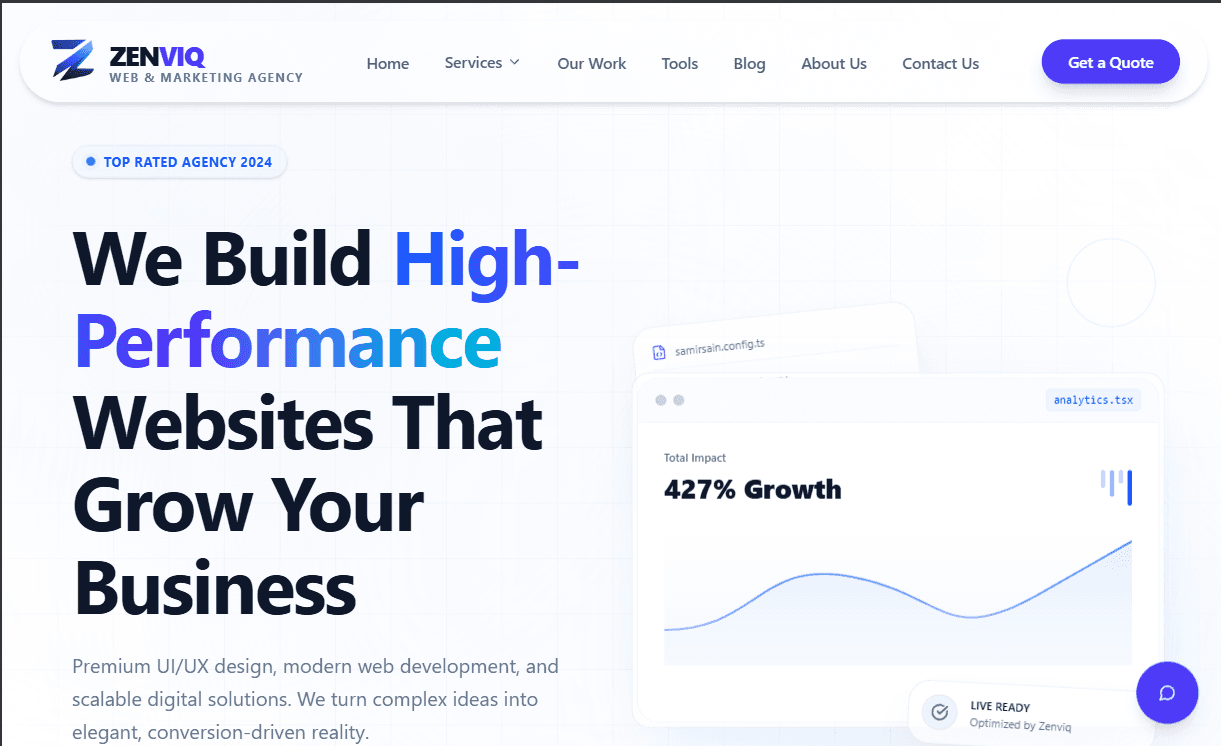Zenviq Agency built with React and Node.js by Samir Sain